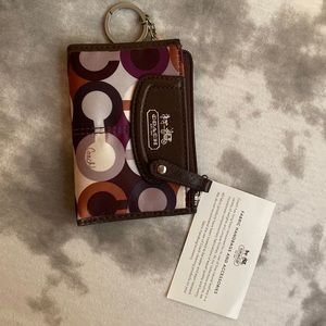 Authentic COACH Op Art Signature C Sateen Keychain Zip Purse